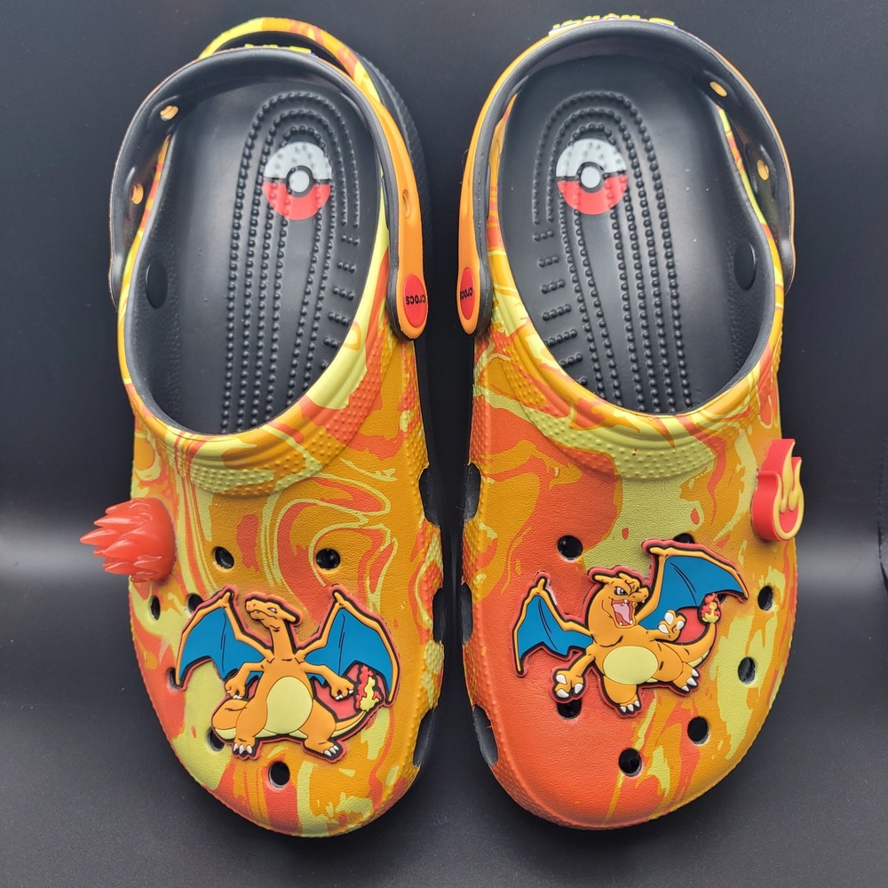 Crocs Kids Pokemon Charizard Classic Clogs Orange Yellow Marbled J6 Shoes